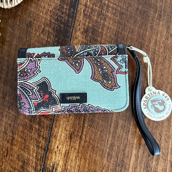 Spartina 449 | Daufuski Island Paisley Linen & Leather Wristlet/Wallet, NWT - Picture 2 of 9